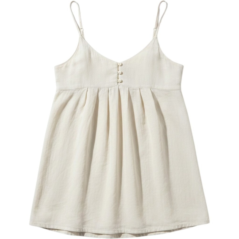 Old Navy 100% Linen Empire Waist Babydoll Button Front White Dress Womens Small